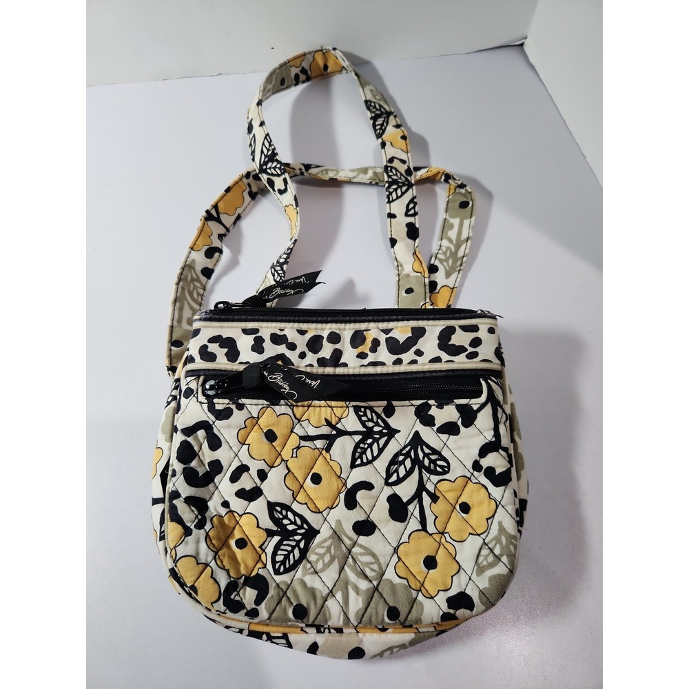 VERA BRADLEY Purse Crossbody Quilted Yellow Black Floral Animal Print Adj Strap